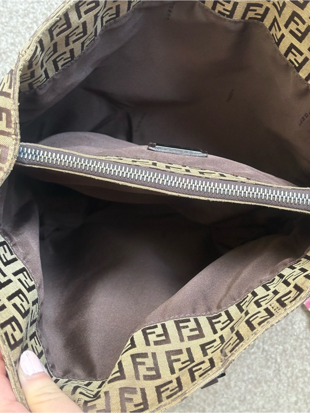 Auth Fendi Zucca Tote Bag Brown FF Monogram Canvas Shoulder Bag Vintage - Picture 8 of 15